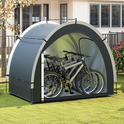  COSTWAY Bike Storage Shed Tent, Outdoor Bike Cover Bicycle Tent W/ Water-Proof Silver-Coated Fabric, Zippered Door & Side Entrance, Carrying Bag, Portable Bike Shelter For Backyard, Lawn, 5 Bicycle Capacity, Black