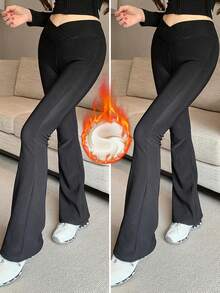 Women's Thick Warm Thermal Lined Leggings, Flared Stretchy Skinny Pants For Winter - Black - View 8