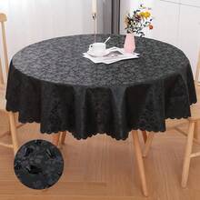 Round Table Cloth, Waterproof Heavy Duty Vinyl Tablecloths, Wipeable Washable Table Cover For Kitchen And Dining Room (Black, 60inch X 60inch) - 黑色60吋圓形 - 查看 2