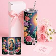 Virgin Mary Floral Stainless Steel Tumbler, Vacuum Insulated Travel Mug Keeps Cold 24H/Hot 12H. Religious Catholic Gift For Women Mom. Perfect For Church, Office, Car & Daily Hydration. - Purple - View 2