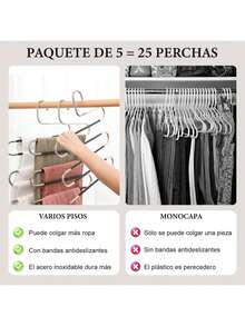 EstiloPerchero para Pantalones de Acero Inoxidable Tipo S, Perchas para Pantalones Antideslizantes 5PCS, Percha para Pantalones Ganchos para Ahorrar Espaciopara Pantalones Faldas, Bufandas(Negro)Versión mejorada - 1 - Ver 8