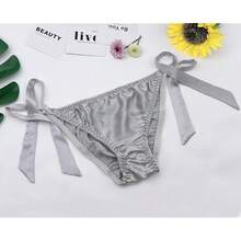 Women Silk Panties Lightweight Briefs Smooth Breathable Satin Bikini,Sexyys Tie-Side Underwear Daily Fit Comfort,Silver - 銀色 - 查看 7
