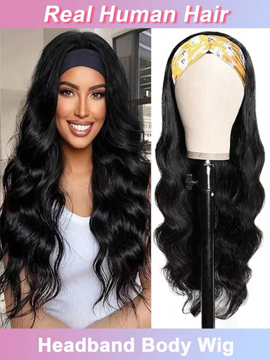 Body Wave Headband Wig Human Hair Wigs Glueless Wigs Human Hair For Black Women Human Hair Glueless None Lace Front Wigs 150% Density Wear And Go Wig Machine Made Headband Wigs - SNatural - View 1