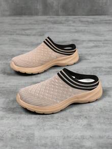 Papuci de damă tricotați din plasă respirabilă, fără slip-on, tricotați manual, ușori, la modă, casual, pentru interior și casă, liniștiți, papuci de damă casual pentru petreceri în aer liber