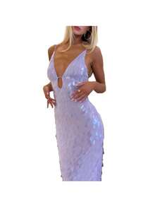 Summer New Sequin Long Dress Celebrity Style Suspender Backless Sequin Dress - 紫色 - 查看 5