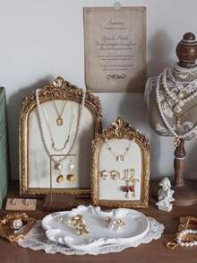 1 قطعة حامل مجوهرات ذهبي وأحمر مزخرف بطراز قديم، عرض أنيق للخواتم والأقراط اللؤلؤية، مناسب لعرض هدايا الزفاف وعيد الحب - متعدد الألوان - مشاهدة 12