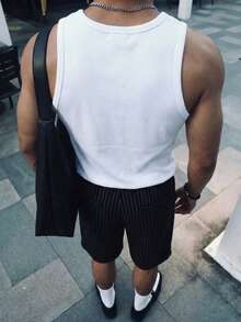 男士夏季休闲日常通勤纯白色宽松百搭背心 - 白色 - 查看 2