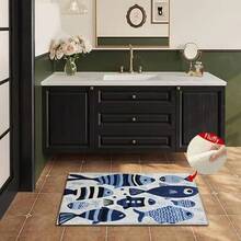 1 Peça Tapete de Banho de Microfibra com Desenho de Peixe Listrado Azul, Antiderrapante e Super Macio, Tapete de Banheiro, Capacho, Tapete Absorvente de Água para Banheiro, Lavável em Máquina, Baixo Pelo, Revestimento em TPR, Tecido Tricotado, Para Banheiro, Quarto, Cozinha, Entrada, Uso Interno e Externo, Acessórios e Decoração de Banheiro, Presente Perfeito para Nova Casa. - Multicolorido - Visão 8