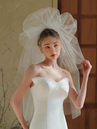 1 buc voal alb din tul multistrat, voal de mireasă pufos, recuzită pentru fotografie pentru nuntă, petrecere, cosplay, stil retro elegant, cu pieptene de păr, lungime 100 cm, potrivit pentru talie și șold, accesoriu simplu Lolita