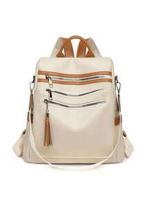 New Women's Backpack 2234 In PU, Waterproof And Anti-Theft, Korean Style, Fashionable. - Màu be - Xem 4