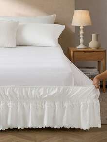 1pc Asymmetric Hem Bohemian Style Bow Decor Bed Skirt, Simple Classic Design, Comfortable Breathable Polyester Fabric, Suitable For All Seasons, Ideal For Bedroom And Home Decor, Ruffle Bed Linens, Minimalist Decoration, Bed Skirt Style, Neutral Tones, Seasonal Home Decor - White - View 9