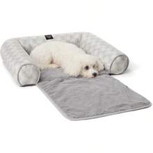 PET Kendall Fluted Geo Cozy Couch Protector Pet Bed, Cozy & Calming, Non-Slip Bottom, Machine Washable, Grey, Large 40"X23"X4" - Xám - Xem 1