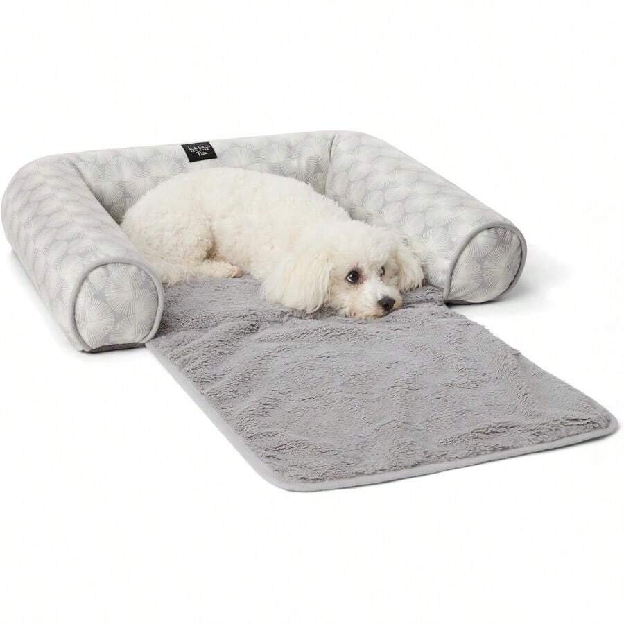 PET Kendall Fluted Geo Cozy Couch Protector Pet Bed, Cozy & Calming, Non-Slip Bottom, Machine Washable, Grey, Large 40"X23"X4" - Xám - Xem 1