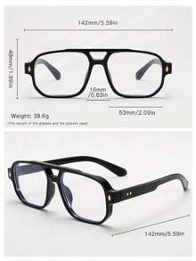 1pc Men's Double Bridge Oval Frame Minimalist Stylish Fashion Non-Prescription Glasses (Suitable For Watching TV, Using Mobile Phones, Office Work And Other Daily Use) - gương trơn khung đen - Xem 4