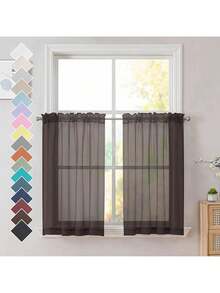EstiloOVZME - Cortinas transparentes de gasa con bolsillo decorativo para barra, paneles de tratamiento de ventana de orillo moderno y limpio para cocina, cada una de 106.68 cm de ancho x 114.3 cm deVersión mejorada - Chocolate - Ver 9
