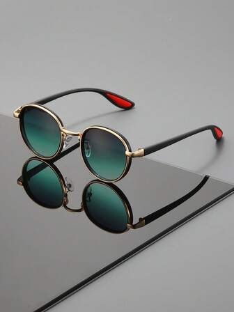 Personliga, kontrastfärgade, runda bågar med skalmdetalj, unisex, fest-/fotorekvisita, klassiskt färgschema, mångsidiga, moderiktiga, dekorativa glasögon