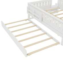 FUNIDEE Full Size Platform Bed With Trundle, Platform Bed Frame With Built-In Bookshelves And Rounded Small Staircase, Bed Frame With Guardrails For Kids - trắng - Xem 9