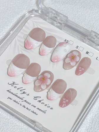 10 piezas de pegatinas de arte de uñas con gotas de rocío en relieve 3D, de estilo minimalista, en degradado de rosa y blanco con perlas, de forma de almendra corta