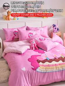 MY LITTLE PONY 2/3件套小马宝莉床上用品套装，可爱卡通图案，透气柔软，抗起球，家用纺织品，房间装饰，包含1个被套和1/2个枕套（不含被芯），适用于单人床/双人床/大号床/特大号床，四季皆宜，可机洗，精美礼品，粉色 - 彩色 - 查看 13