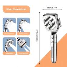 1pc Musurjoy Bathroom Shower System Handheld High Pressure Spray Showerhead With 4 Spray Modes, One-Click Shut-Off Function - Water-Saving Design, Silver-Grey-Black, New Summer Shower Item - Multicolor - View 5