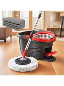 Foot Pedal Rotating Mop - Hands-Free Dual Drive Telescopic Rod 360° Rotating Mop Bucket Set - Suitable For Home, Kitchen, Bathroom And Office Cleaning - Comes With 3 Super Microfiber Mop Pads And Large Area Cleaning Function - Black and Red - View 11