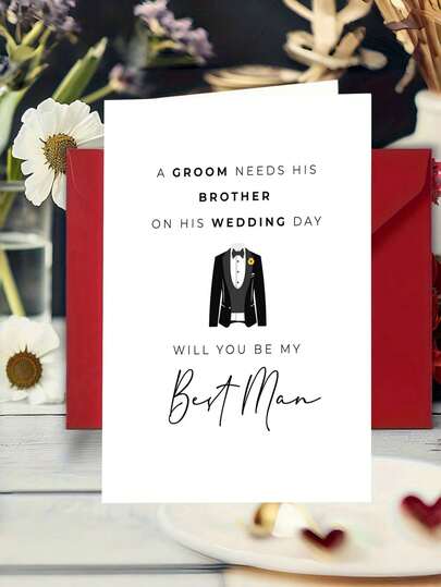 1pc "Will You Be My Best Man" Wedding Groom Proposal Card With Envelope - Tuxedo Design Brother Best Man Ask Card - Formal Wedding Party Invitation, Blank Inner Page For Writing