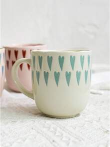浪漫心形陶瓷马克杯，情侣杯，可爱浮雕心形水杯咖啡杯，简约家居杯，情侣礼物 - 彩色 - 查看 3