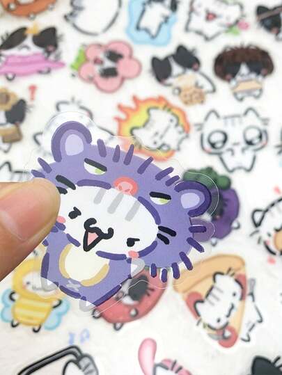 54pcs Interesting Shocking Little Cat Sticker Waterproof PET Transparent Decals For Water Bottle Laptop Luggage Journal Stationery Phone DIY Decorate Sticker