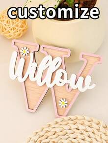 Customized Initial And Name Wooden Board, Daisy Letter Board, Large Letter Combination, Personalized Wooden Name Sign - Customized Children's Room Name And Initial Nameplate