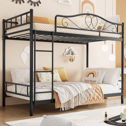  Huisuilinss Bunk Bed Twin Over Twin,Metal Twin Over Twin Bunk Bed With Ladder & Full Safety Guardrail,400 Lbs Load Capacity,Noise Free,No Box Spring Needed,Easy Assembly,Space Saving Furniture For Bedroom Dorm