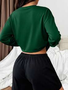 Christmas Elements Graphic Customized Long Sleeve T-Shirt|Autumn Clothes|Black Round Neck Long Sleeve Tops For Men And Women|Customizable Text Images|Graphic Tees| - Dark Green - View 2