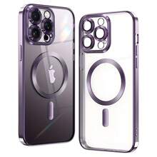 Fashion Electroplated Color Frame Magnetic Phone Case For IPhone 17/16/15/14/13/12/11 Pro/Pro Max/Air/Plus | Ultra-Thin & Shockproof With Crystal Clear Back, Built-In Lens Protection & Wireless Charging - 紫色 - 查看 2