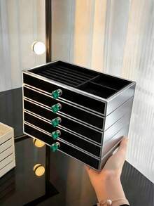 Caja de almacenamiento de joyas con cajones, de gran capacidad multicapa para collares, pendientes, anillos y accesorios, caja de regalo de joyas de cinco capas GKTI - Joyero de 5 capas - Ver 8