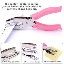 Aimall Circle/Heart/Star Shaped Metal Hole Punch Pliers Soft Grip Paper Hand Puncher AU - 粉色 - 查看 6
