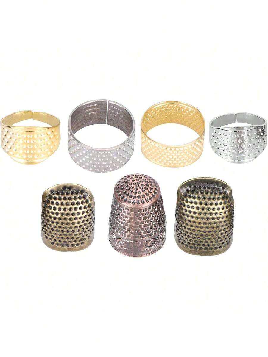 EstiloJuego De Dedal De Costura Vintage De 7 Piezas, Latón De Costura Dedal Ajustable Protector De Punta De Los Dedos Para Bordado Manualidades Accesorios De Costura DIYVersión mejorada - 1 - Ver 1