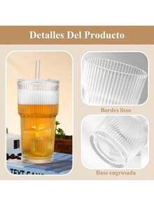 Taza de vidrio con Tapa y Pajita,Juego de Tazas de Café de ,Juego Moderno de Taza de Café Exquisita,Apto Tanto para Frío Como para Calor para Cerveza,Whisky,Capuchino,Té,Leche,Cola - 1 artículo - Ver 3