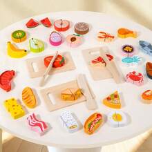 Kids Wooden Pretend Play Cutting Fruit & Vegetable Toy Set, Educational Early Learning Kitchen Food Playset - Multicolor - View 11