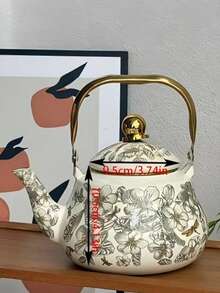 1 Set Enamel Kettle, Oriental Charm Enamel Pot,Checkered Lemon Pattern,Underglaze Blue Bird Pattern, Wonderful Items With High Aesthetic Appeal Gift, Suitable For The Kitchen, Living Room, Courtyard And Dining Table.
