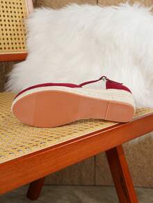 Women's Elegant Platform Wedge Heel Slip-On Shoes, All Season - Burgundy - View 4