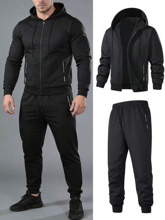 2pcs Men's Thin Hooded Sweatshirt Jacket And Pants Tracksuit Set, Casual Outdoor Travel Running Fitness Sportswear, Spring/Autumn