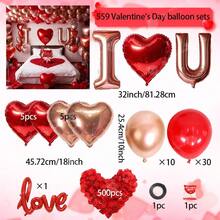 Valentine's Day Balloon Set, Red & Gold Romantic Balloon Set, Includes Polyester Film Balloons With Red Heart LOVE Design, Red Rose Petals For Hotel Decoration, Valentine's Day Party, Wedding Anniversary Supplies - Multicolor - View 15