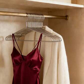 20/10 piezas Perchas de ropa de acero inoxidable sólidas y antideslizantes, estantes de secado multifunción secos y húmedos, estantes de almacenamiento de armario, superficie pulida que no daña la ropa, material de acero inoxidable que no se oxida, diseño acanalado antideslizante, material metálico duradero que no se deforma, adecuado para diversas prendas, decoración de habitaciones, decoración del hogar, esencial para dormitorios, esencial para el hogar