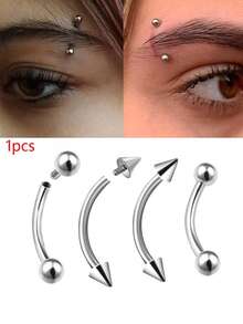 1件钛金属眉钉穿刺香蕉形唇环弯曲杠铃耳骨肚脐耳钉饰品 - 銀色 - 查看 8