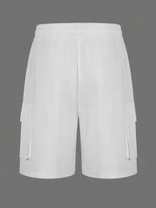 1 st herrshorts med ficklock och dragsko i midjan, linnetyg, bekväma och lätta, lämpliga för sommarstranden, vardagskläder, oumbärligt sommarplagg - Vitt - Visa 3