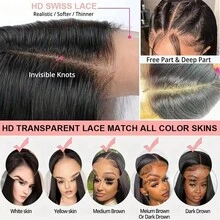 6x4 Wear And Go Straight Glueless Human Hair Wigs 250% Density Straight Lace Front Wig Transparent HD 6x4 Glueless Straight Brazilian Virgin Human Hair Lace Frontal Wigs Pre Plucked With Baby Hair Black For Women Beginner Friendly - Natural Black - 查看 5