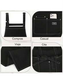 Estilo2 Piezas Delantales Para Mujeres Hombres Lona Impermeable Barbacoa Chef Cocina Delantal De Cocina Ajustable Con 3 Bolsillos Hornear Pintura Arte Estilista RestauranteVersióN Mejorada - Café negro - Ver 4