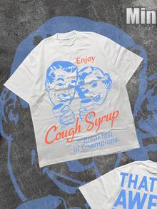 "Cough Syrup Breakfast Of Champions" Graphic Tee( Graphic Tees, 220g Pure Cotton T-Shirt ) Vintage T Shirts, Funny Shirts, Y2K Style, Fun Patterns T-Shirt, Street Style, Men's Pattern T-Shirt, Simple Design, Retro Casual, Hip-Hop Style. Suitable For Outdoor Leisure Sports, Family Gatherings And Friends' Dinners. - 白色 - 查看 2