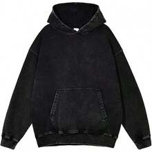 Mens Hoodies Oversized Unisex Acid Wash Hoodie Heavyweight Fleece Vintage Cotton Sweatshirt Men Women Streetwear - A-黑色 - 查看 1