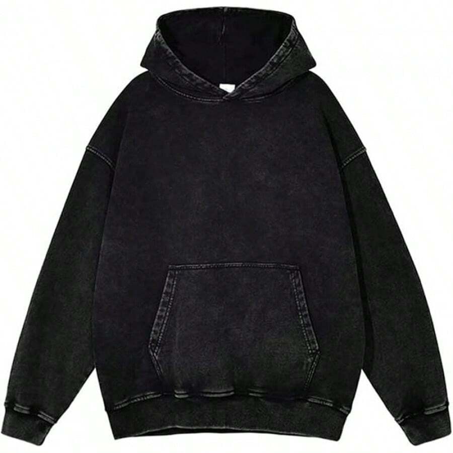 Mens Hoodies Oversized Unisex Acid Wash Hoodie Heavyweight Fleece Vintage Cotton Sweatshirt Men Women Streetwear - A-黑色 - 查看 1