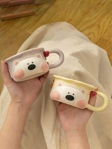 1pc Cute West Highland Terrier Cartoon Ceramic Mug, Adorable Ins Style Creative Large Capacity Household Breakfast Yogurt Cup, Oatmeal Cup, American Coffee, Cold Drink - Perfect Choice, Fun Cup, Birthday Gift - Multicolor - View 7